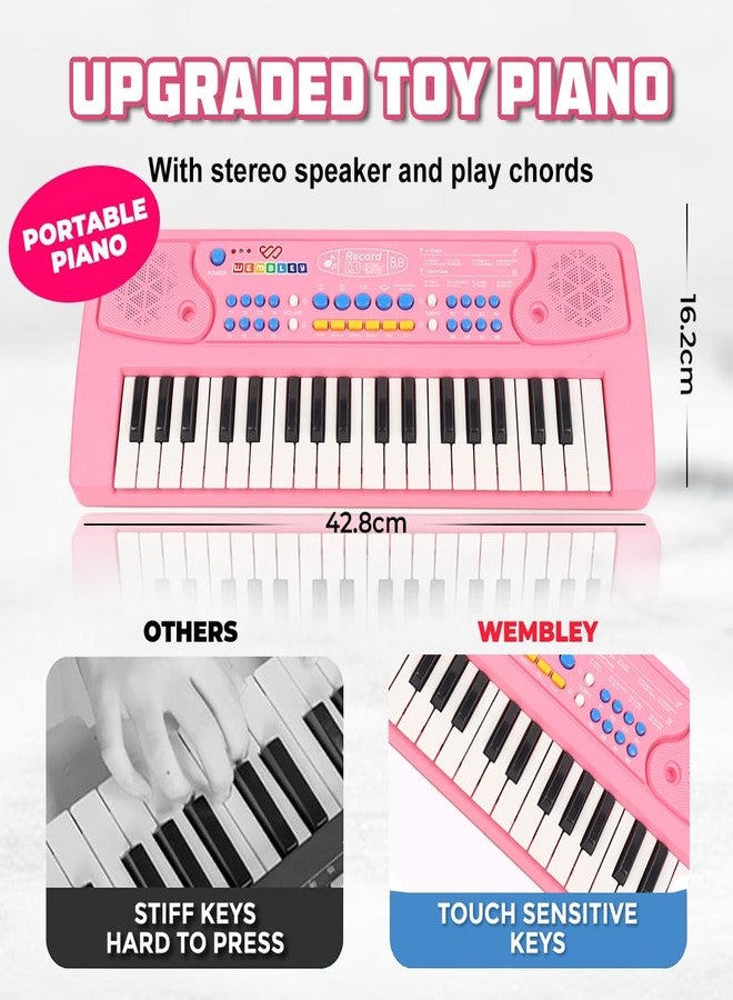 Wembley Rechargeable Kids Piano with Mic Electronic Keyboard Musical Toy for Beginners Boys Girls 3 4 5 6 7 8 9 Years with Recording 37 Keys 8 Rhythms 8 Tones 6 Demos Function - Pink - Image 3